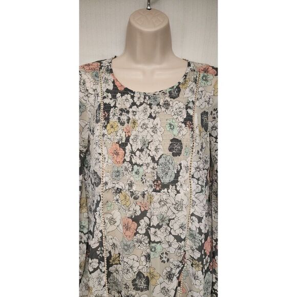 MOTHERHOOD Maternity Round Neck Floral Chiffon Multicolor Gray Blouse Size XS - Picture 6 of 11